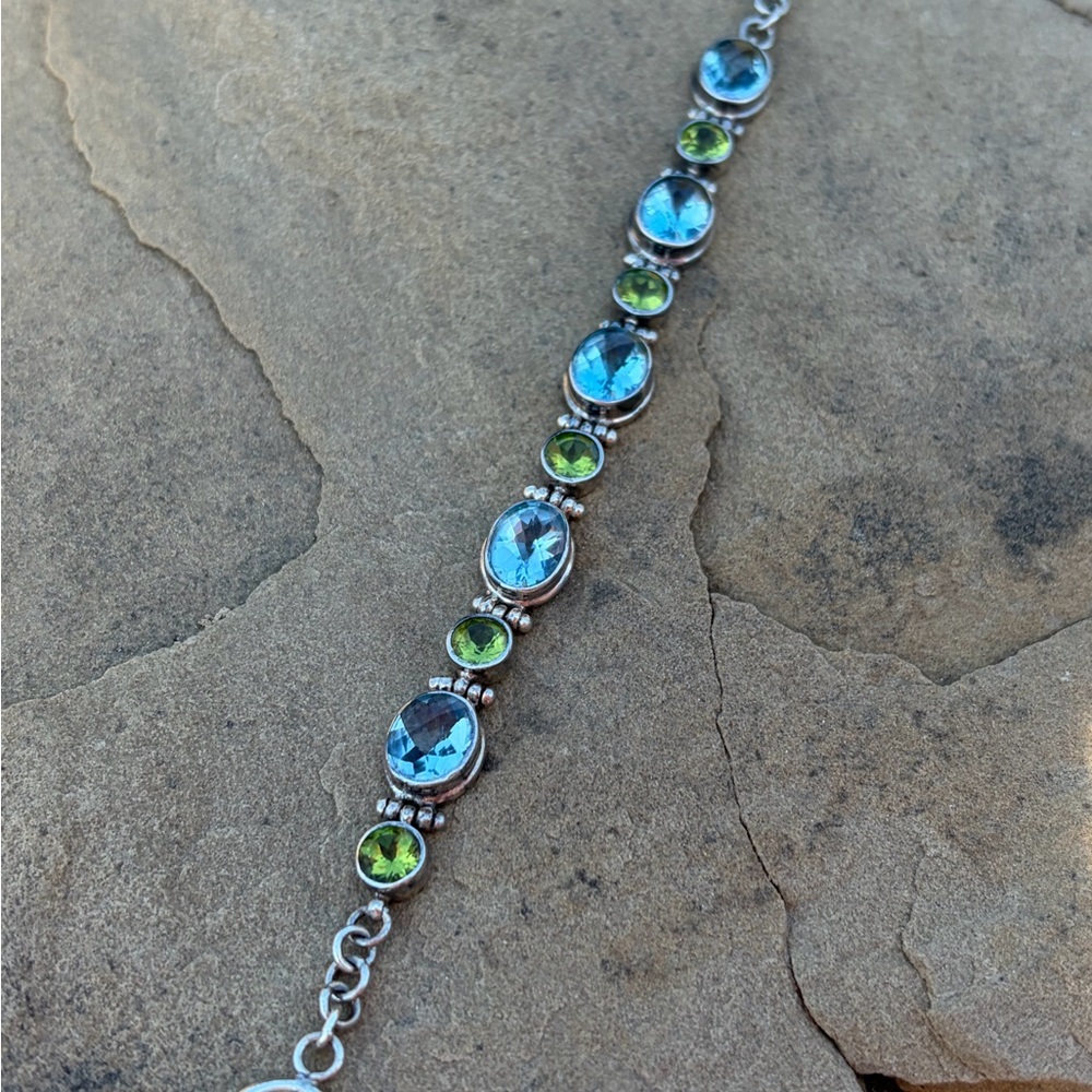 925 Sterling Silver Vintage Bracelet with Natural Topaz and Peridot Gemstones